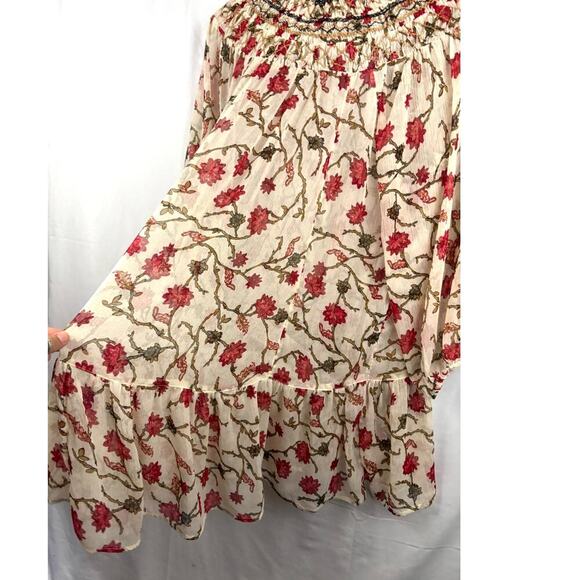 Free People Floral Ruffle Tunic Top Flounce Sleeve Boho Kara SMALL - Picture 11 of 11